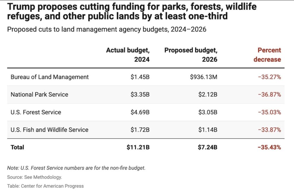 A table showing the proposed 2024-2026 NPS Budget Cuts
