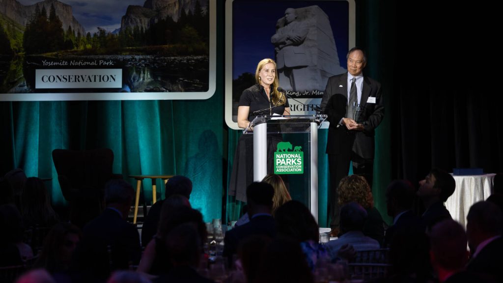 Emily Thompson, Executive Director of CPANP, accepts the 2026 Marjory Stoneman Douglas Award.